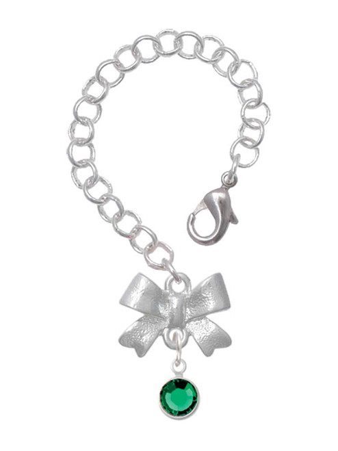 Silver Plated Crystal Green Channel Drop - Bow Charm Accessory for Tumblers and Thermal Cups