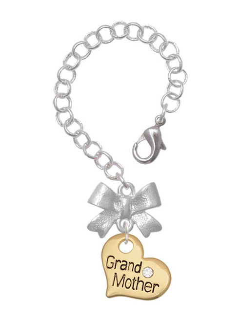 Gold-tone Large Grandmother Heart with Crystal - Bow Charm Accessory for Tumblers and Thermal Cups