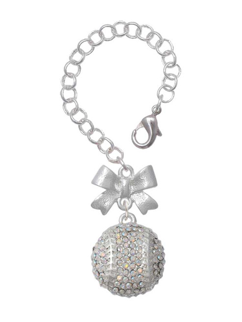Silver Plated Large Super Sparkle Crystal Clear AB Softball - Bow Charm Accessory for Tumblers and Thermal Cups