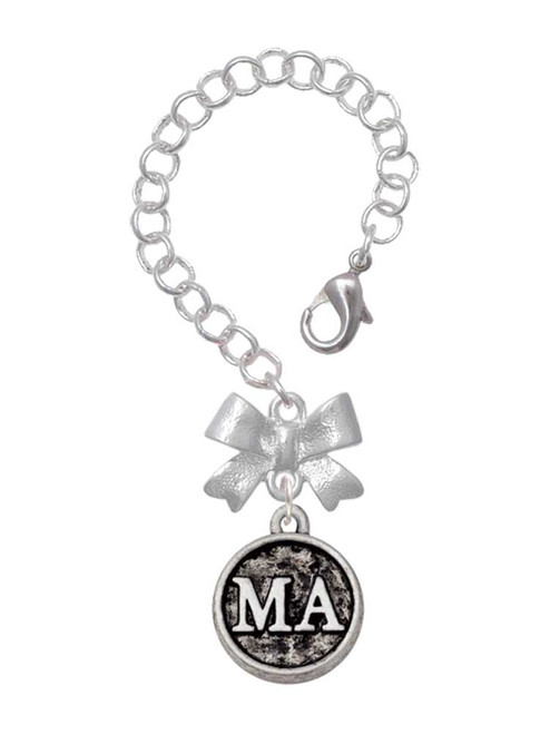 Silver Plated Medical Assistant Caduceus Seal - MA - Bow Charm Accessory for Tumblers and Thermal Cups