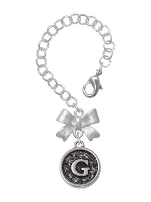 Silver Plated Antiqued Round Seal - Initial - G - Bow Charm Accessory for Tumblers and Thermal Cups