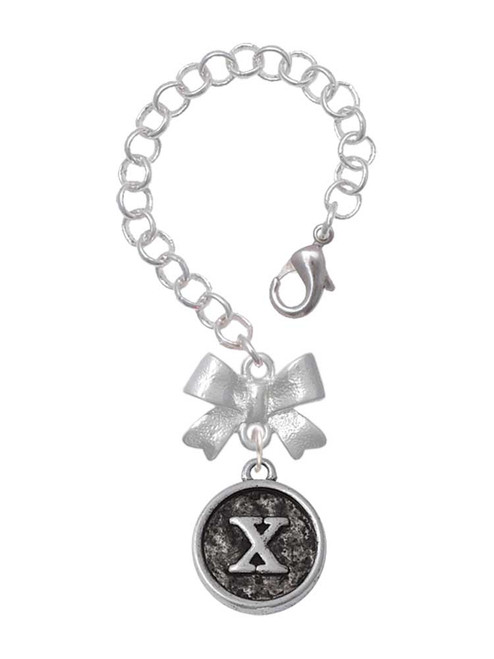 Silver Plated Antiqued Round Seal - Initial - X - Bow Charm Accessory for Tumblers and Thermal Cups