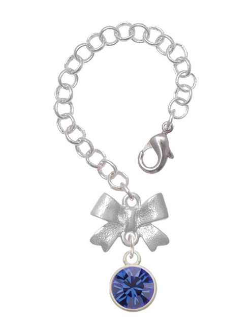Silver Plated 10mm Blue Crystal Drop - Bow Charm Accessory for Tumblers and Thermal Cups