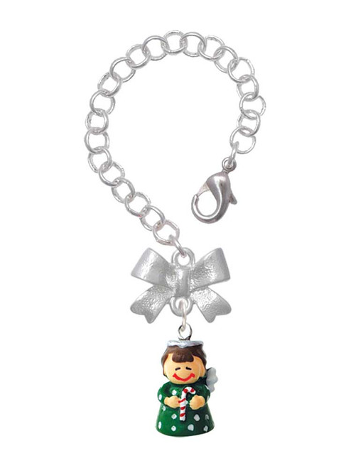 Resin Green Angel Holding Candy Cane - Bow Charm Accessory for Tumblers and Thermal Cups