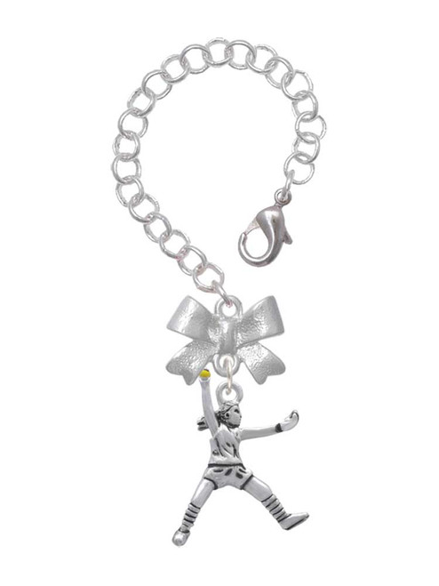 Silver Plated Large Softball Pitcher - Bow Charm Accessory for Tumblers and Thermal Cups