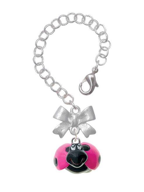 Resin Hot Pink & Black Ladybug Sweetie - Bow Charm Accessory for Tumblers and Thermal Cups