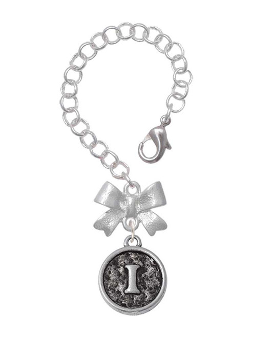 Silver Plated Antiqued Round Seal - Initial - I - Bow Charm Accessory for Tumblers and Thermal Cups