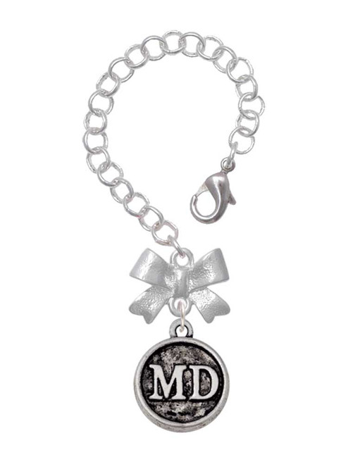 Silver Plated Doctor Caduceus Seal - MD - Bow Charm Accessory for Tumblers and Thermal Cups