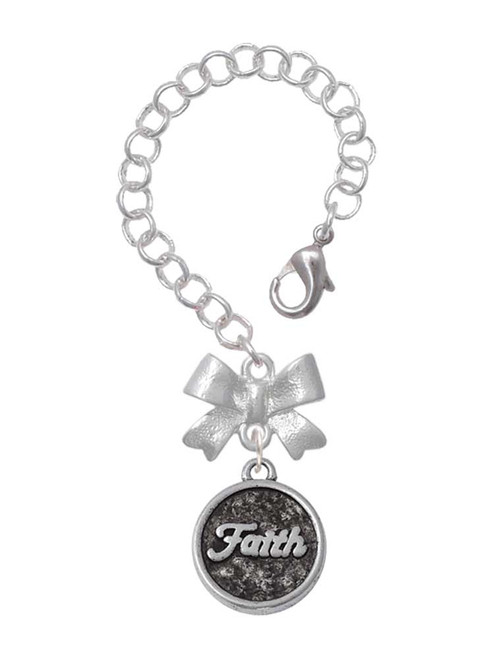 Silver Plated Antiqued Round Seal - Faith - Bow Charm Accessory for Tumblers and Thermal Cups