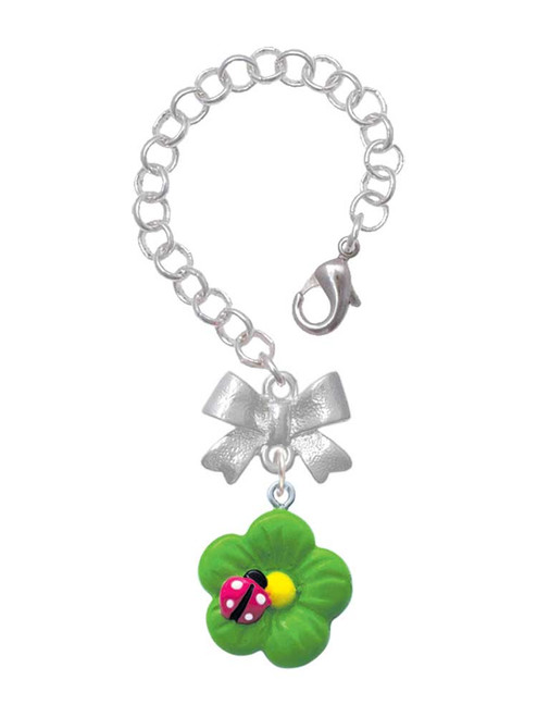 Resin Lime Green Daisy Flower with Hot Pink Ladybug - Bow Charm Accessory for Tumblers and Thermal Cups