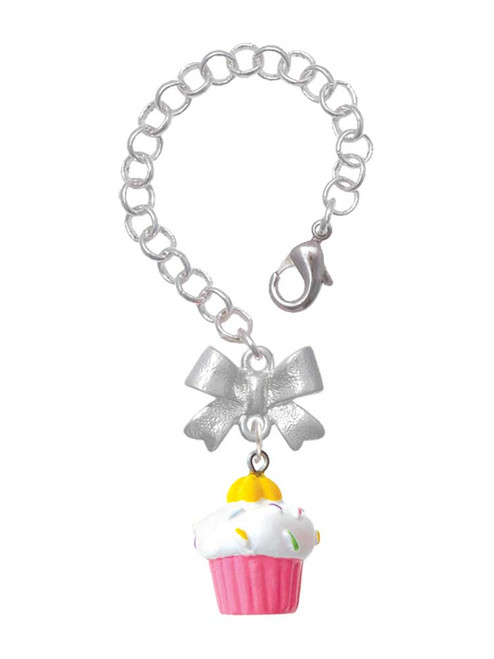 Resin Pink Cupcake with White Frosting - Bow Charm Accessory for Tumblers and Thermal Cups