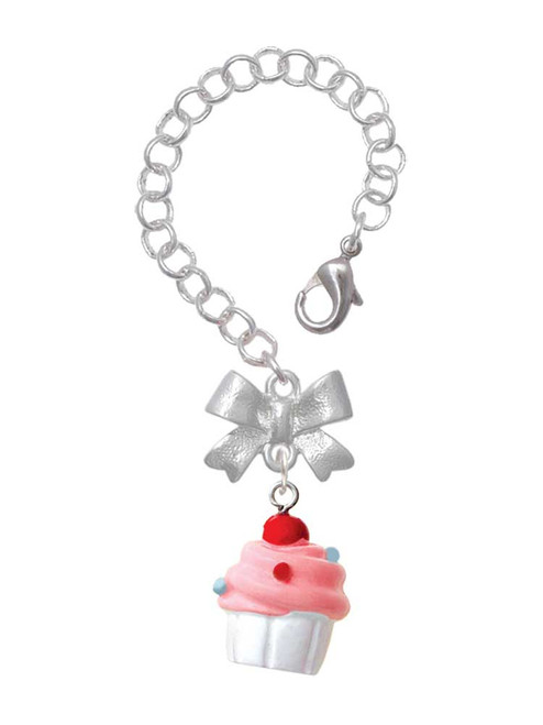 Resin White Cupcake with Pink Frosting - Bow Charm Accessory for Tumblers and Thermal Cups