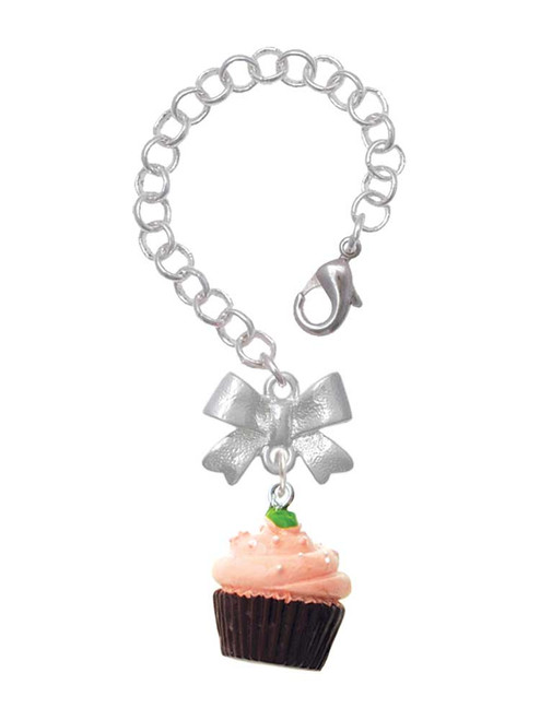 Resin Chocolate Cupcake with Pink Frosting - Bow Charm Accessory for Tumblers and Thermal Cups