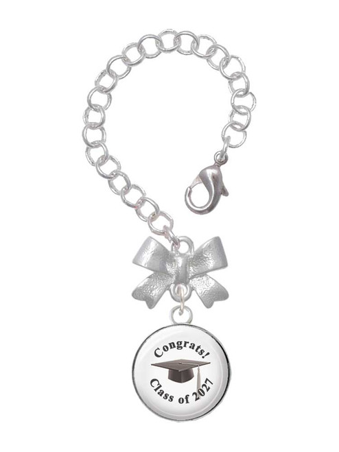 Silver Plated Domed Class of 2027 - Bow Charm Accessory for Tumblers and Thermal Cups