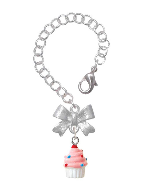 Resin Mini White Cupcake with Pink Frosting - Bow Charm Accessory for Tumblers and Thermal Cups