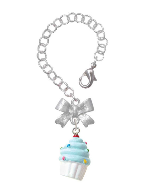 Resin White Cupcake with Blue Frosting - Bow Charm Accessory for Tumblers and Thermal Cups