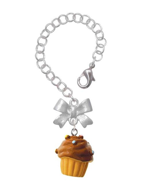 Resin Vanilla Cupcake with Chocolate Frosting - Bow Charm Accessory for Tumblers and Thermal Cups