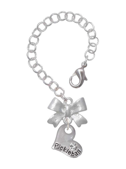 Silver Plated Pickleball Heart Bow Charm Accessory for Tumblers and Thermal Cups