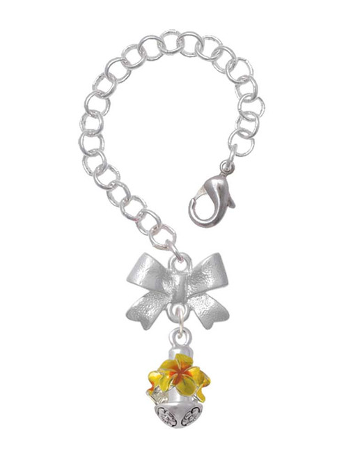 Silver Plated Hot Yellow & Orange Plumeria Flowers Spinner - Bow Charm Accessory for Tumblers and Thermal Cups
