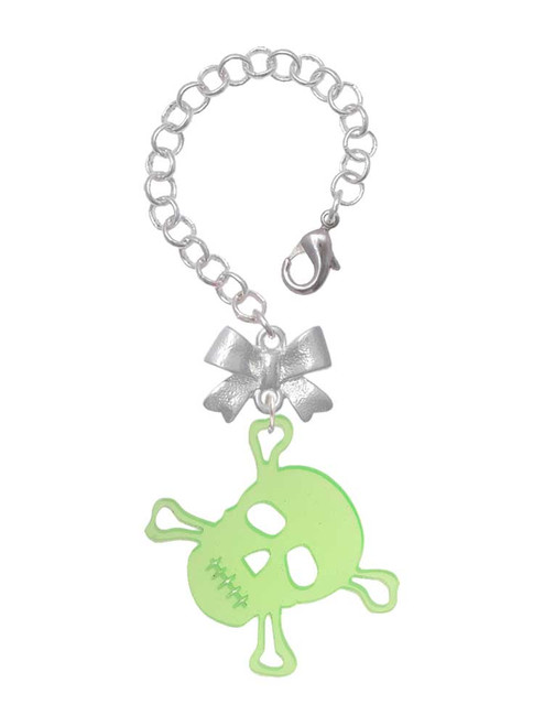Acrylic Large Lime Green Skull - Bow Charm Accessory for Tumblers and Thermal Cups