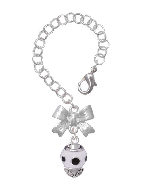 Silver Plated Black Dots on White Spinner - Bow Charm Accessory for Tumblers and Thermal Cups