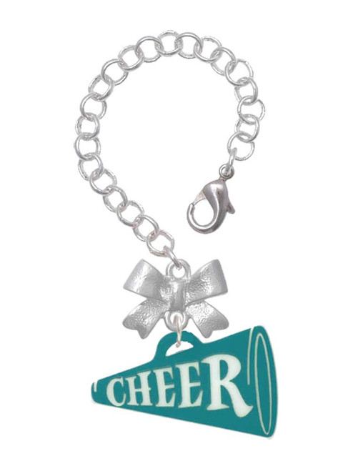Acrylic Large Teal Cheer Megaphone - Bow Charm Accessory for Tumblers and Thermal Cups