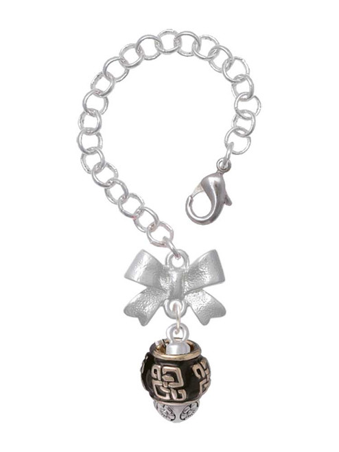 Silver Plated Chinese Pattern on Black Spinner - Bow Charm Accessory for Tumblers and Thermal Cups
