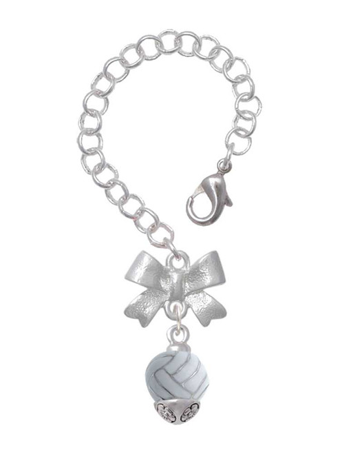 Silver Plated 3-D Enamel Volleyball Spinner - Bow Charm Accessory for Tumblers and Thermal Cups