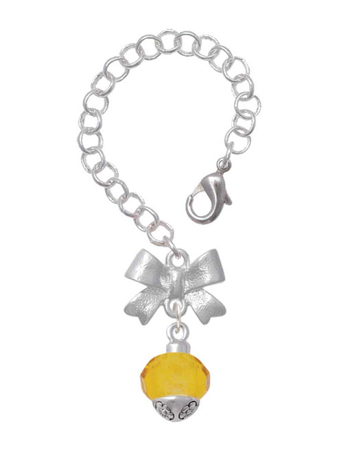 Silver Plated 12mm Faceted Yellow Glass Spinner - Bow Charm Accessory for Tumblers and Thermal Cups