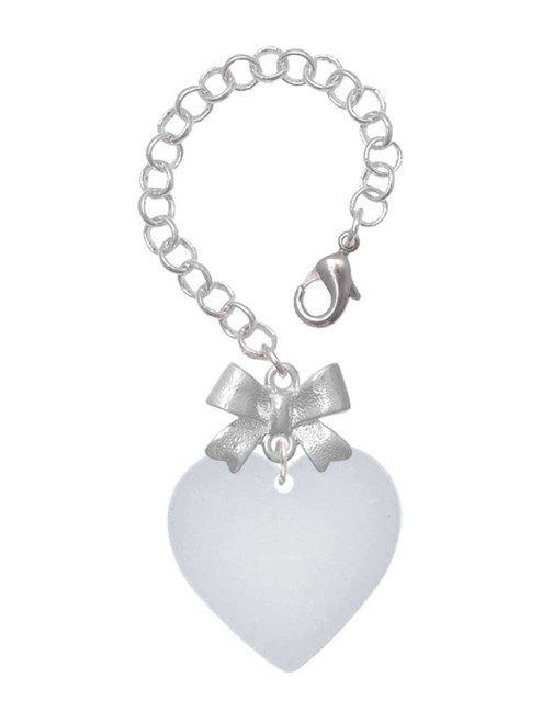 Acrylic 1" Shimmer White Heart - Bow Charm Accessory for Tumblers and Thermal Cups