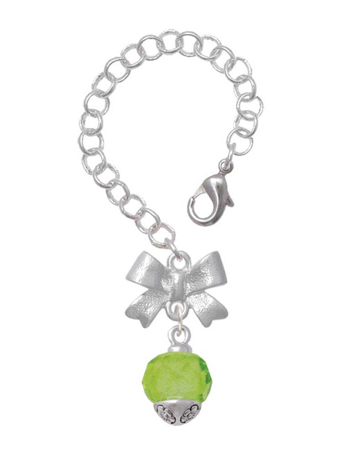 Silver Plated 12mm Faceted Lime Glass Spinner - Bow Charm Accessory for Tumblers and Thermal Cups