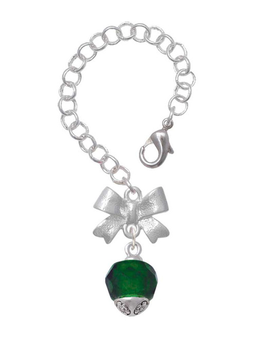 Silver Plated 12mm Faceted Green Glass Spinner - Bow Charm Accessory for Tumblers and Thermal Cups