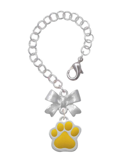 Silver Plated Large Yellow Paw - Bow Charm Accessory for Tumblers and Thermal Cups
