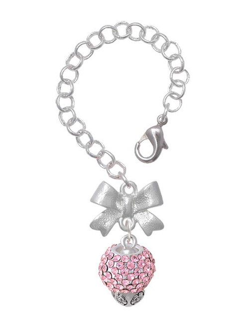 Silver Plated Pink Crystal Sparkle Spinner - Bow Charm Accessory for Tumblers and Thermal Cups