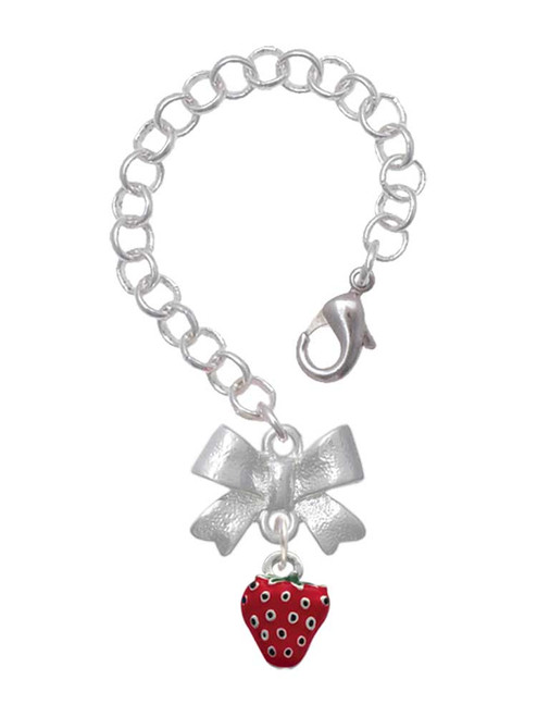 Silver Plated Mini Red Enamel Strawberry - Bow Charm Accessory for Tumblers and Thermal Cups