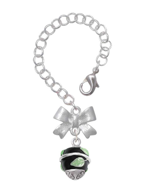 Silver Plated Lime Leaves on Black Band Spinner - Bow Charm Accessory for Tumblers and Thermal Cups