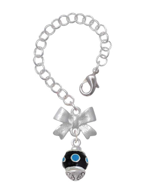 Silver Plated Hot Blue Dots on Black Spinner - Bow Charm Accessory for Tumblers and Thermal Cups