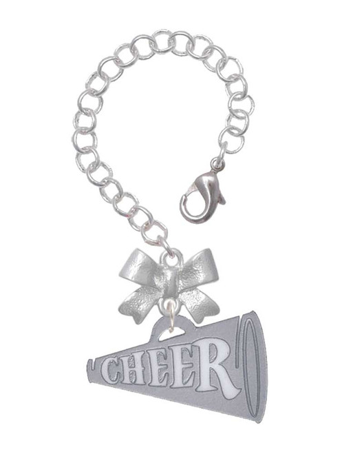 Acrylic Large Silver Plated Cheer Megaphone - Bow Charm Accessory for Tumblers and Thermal Cups