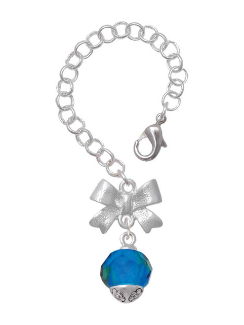 Silver Plated 12mm Faceted Teal Glass Spinner - Bow Charm Accessory for Tumblers and Thermal Cups