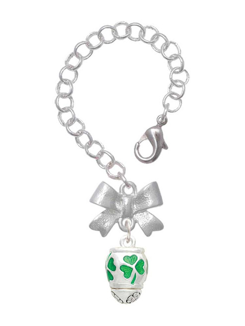 Silver Plated Green Shamrock Spinner - Bow Charm Accessory for Tumblers and Thermal Cups