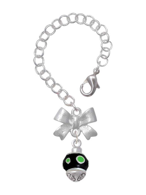 Silver Plated Lime Green Dots on Black Spinner - Bow Charm Accessory for Tumblers and Thermal Cups