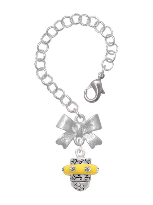 Silver Plated Crystal Yellow Spinner - Bow Charm Accessory for Tumblers and Thermal Cups