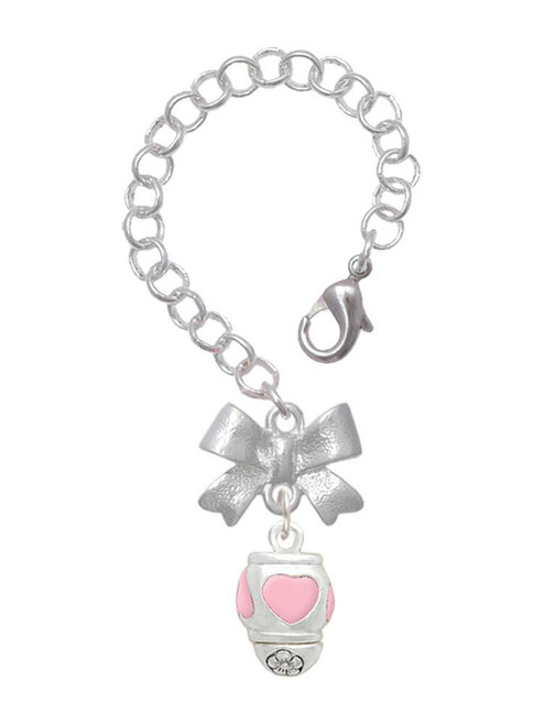 Silver Plated Pink Heart Spinner - Bow Charm Accessory for Tumblers and Thermal Cups