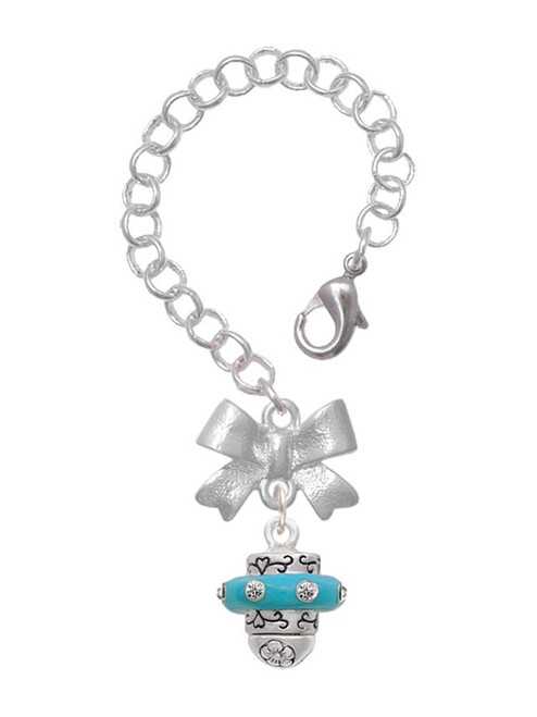 Silver Plated Crystal Teal Spinner - Bow Charm Accessory for Tumblers and Thermal Cups