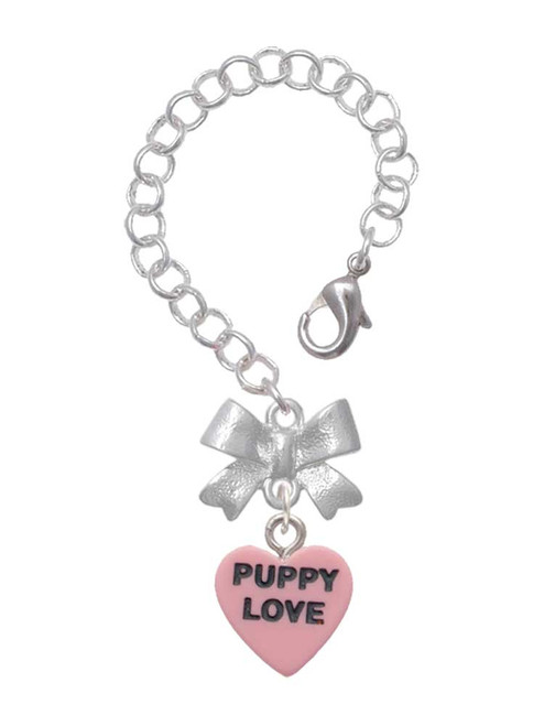 Acrylic Pink "Puppy Love / Take a Walk" Heart - Bow Charm Accessory for Tumblers and Thermal Cups