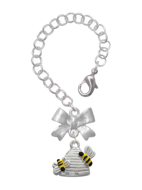 Silver Plated Beehive with 2 Bumble Bees - Bow Charm Accessory for Tumblers and Thermal Cups