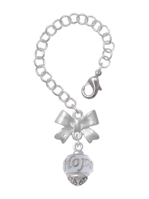 Silver Plated Hope on White Spinners - Bow Charm Accessory for Tumblers and Thermal Cups