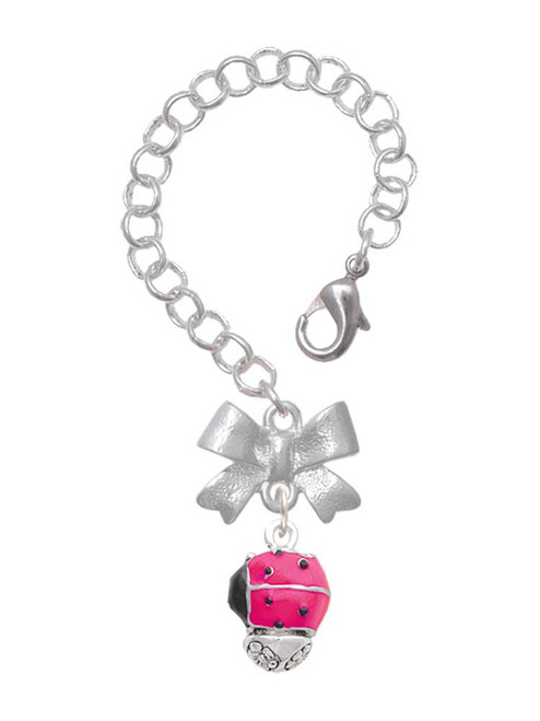 Silver Plated Hot Pink Ladybug Spinner - Bow Charm Accessory for Tumblers and Thermal Cups