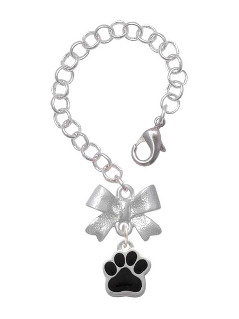 Silver Plated Small Black Paw - Bow Charm Accessory for Tumblers and Thermal Cups