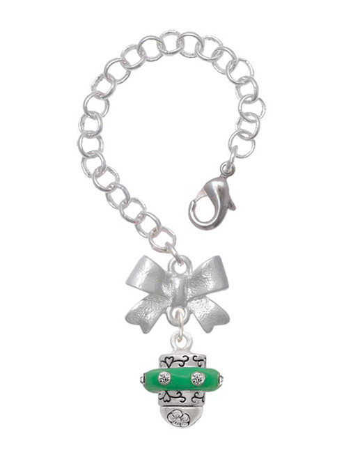 Silver Plated Crystal Green Spinner - Bow Charm Accessory for Tumblers and Thermal Cups